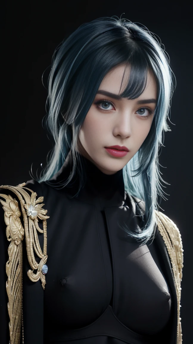 8K, Top Quality, Intricate Details, Ultra Detail, Ultra High Resolution, Masterpiece, close up shot, (full body: 1.1), Slender, Smile, (Makeup: 0.4), ((,)), (Fluffy blue Eyes: 1.21), (()), 1girl, solo, 1 girl, ((blue hair, bangs, long hair )), close up shot, , ((tall)), (((fit body))), (((slim face))), sharp face, (( )) , (detailed face), sharp face, small lips, ((abaya,)), , ((abaya,)), detailed face, detailed breast, , ((detailed nipples)), detail ass, Narrow Waist, Skinny, tall , 175 cm tall, Muscular, Navel, Exposed Abdomen, Pointed Chest,, Beautiful girl with accentuated slender abs: 1.4, Six Pack Abs: 1.4, Bust Botox, Big, Perfect Body, detail leg, (( dark background)), black background,