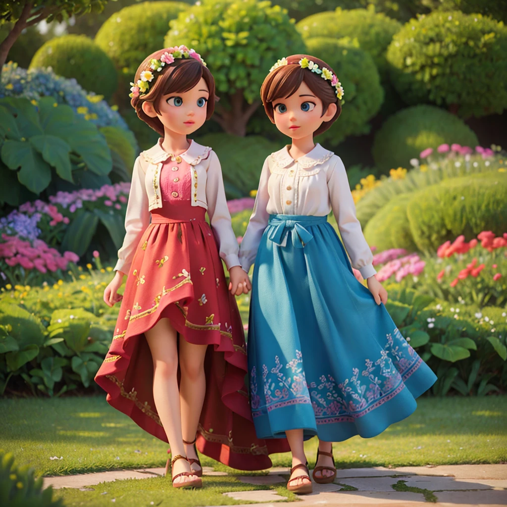 a beautiful girl and a handsome boy in a flower park, (1girl, 1boy), detailed faces, beautiful eyes and lips, long eyelashes, gorgeous detailed clothing, colorful flowers, lush green garden, sunlight, warm color tones, (best quality,4k,8k,highres,masterpiece:1.2),ultra-detailed,(realistic,photorealistic,photo-realistic:1.37),vibrant colors,natural lighting,detailed background,intricate details,award winning,digital art