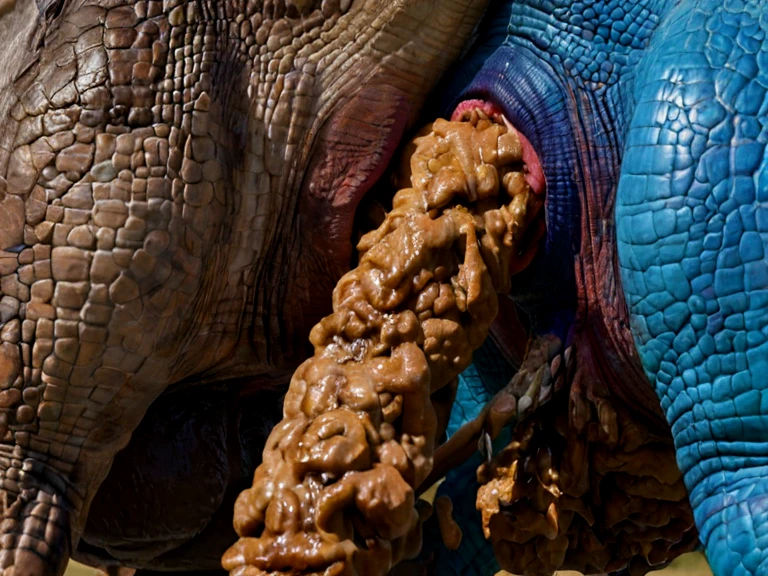 ((((dinosaur)))), masterpiece, high quality, realistic, detailed background, (((males))), (((dinosaur, dinosaur tail))), (feral), (((wide hips))), ((((butt focus, anus, close up)))), (masterpiece), best quality, 4k, 2k, (intricate:0.9), (high detail:1.2), (absurd res), ((((hyper balls, feral, duo, anus touching, huge feces, feces in, hyper anal feces, standing))))
