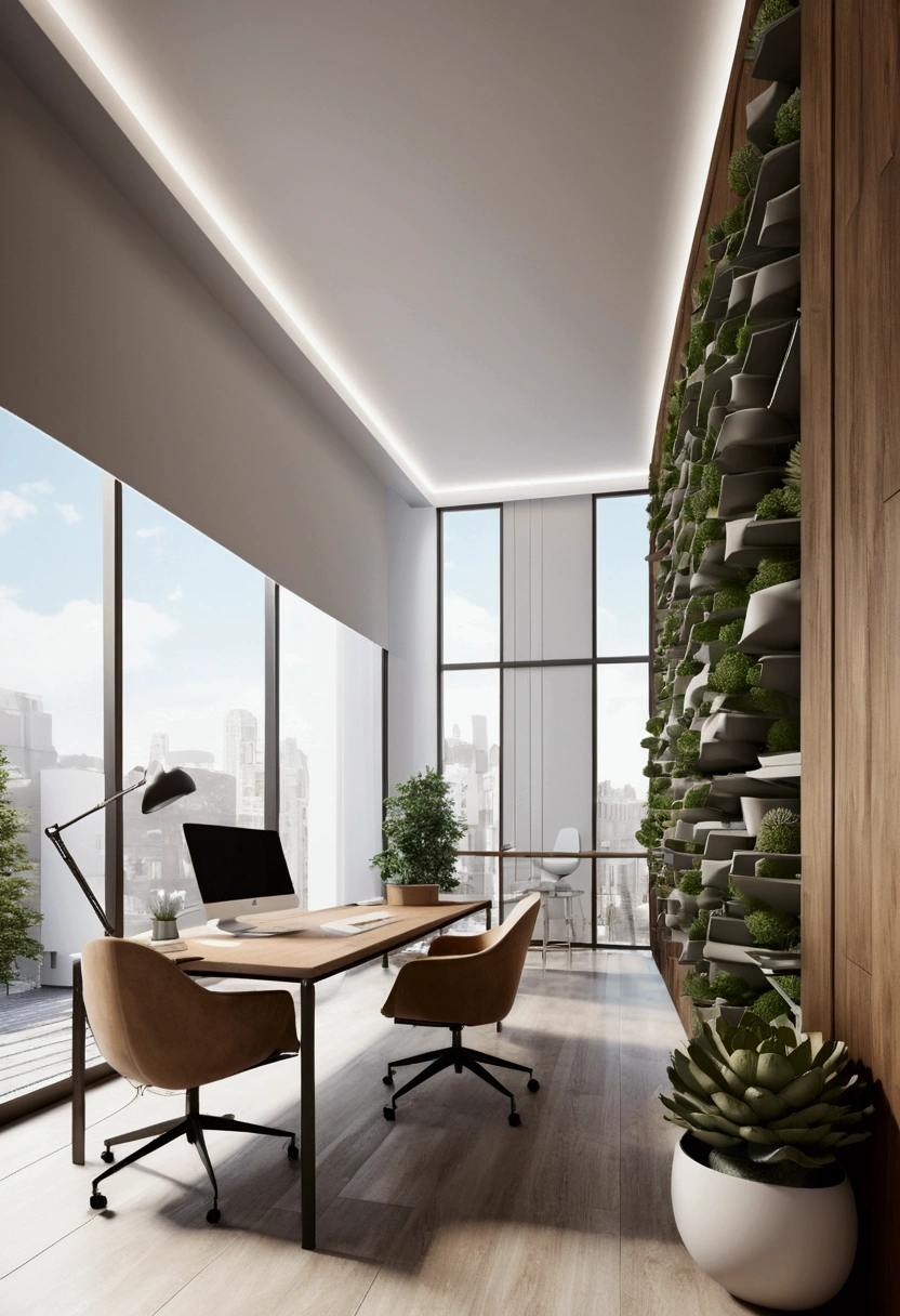 Professional 3d architecture rendering design of modern and minimal architecture office design with art and artichoke 