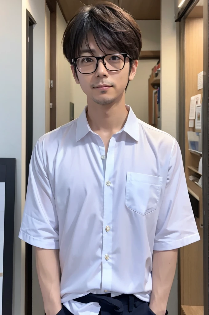 Japanese、male、40uscle、Sho Aikawa、Glasses、shirt、Short Hair