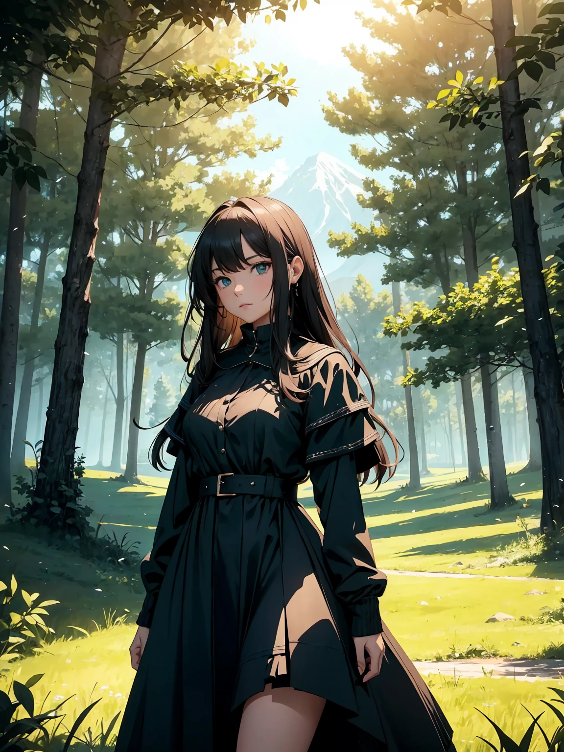 A girl walks on a green meadow, leading a squad of knights..
BREAK With a bold expression, leads them to their destination.
BREAK Behind her, The green forest extends beyond., Mountains rise in the distance.
BREAK The most suitable effect for this scene would be a watercolor painting technique, allowing you to convey the softness of the meadow and smooth movement... ,((detailed)), ((high quality)),((Well-structured)),((Anatomically correct)),((good composition)), ((Good prospect)),((masterpiece)), ( ( detailed outline)),((extremely detailed)),((Digital art)), digital illustration, ((Slim bodies)), a high resolution, a high resolution, Full Definition, full resolution, detailed face, 4K,HD, spicy,ideal,depth,with depth,Sharp Focus,depth резкости