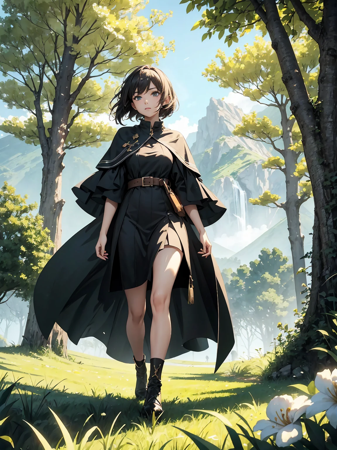A girl walks on a green meadow, leading a squad of knights..
BREAK With a bold expression, leads them to their destination.
BREAK Behind her, The green forest extends beyond., Mountains rise in the distance.
BREAK The most suitable effect for this scene would be a watercolor painting technique, allowing you to convey the softness of the meadow and smooth movement... ,((detailed)), ((high quality)),((Well-structured)),((Anatomically correct)),((good composition)), ((Good prospect)),((masterpiece)), ( ( detailed outline)),((extremely detailed)),((Digital art)), digital illustration, ((Slim bodies)), a high resolution, a high resolution, Full Definition, full resolution, detailed face, 4K,HD, spicy,ideal,depth,with depth,Sharp Focus,depth резкости