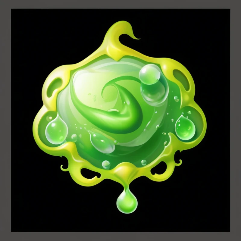 A green and,There is a drop of liquid on it, Fantasy game spell symbols, Rendering Art, gelatinous green goop, A bottle of health potion, Beautiful green liquid, full of greenish liquid, Magic amulet, Fantasy game spell icons, Magic spell icon, Stylized art, Translucent algae gorgeous, Stylized game icons, Mucus, green Mucus