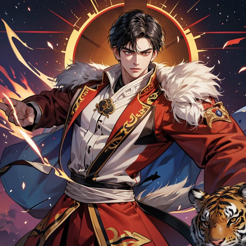 1 handsome genghis khan, manly, handsome, tiger , , demon slayer, 8k, hd, unreal engine,
