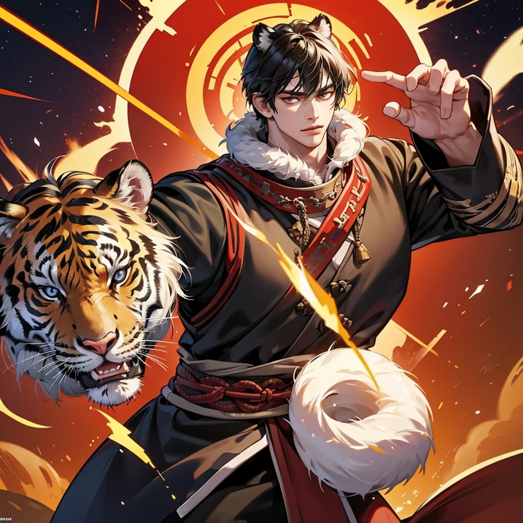 1 handsome genghis khan, manly, handsome, tiger , , demon slayer, 8k, hd, unreal engine,