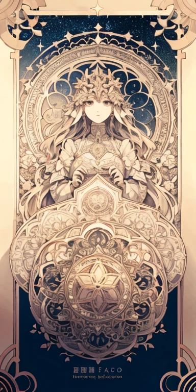 Blank box，空白card， Floral frame， Decorative panel， Abstract art， Alphonse Mucha （masterpiece， Highest quality， High resolution： 1.4）， Detailed， Intricate details， 4K， Color Splash， Line art， Fibonacci， Starry Sky， night， Exterior， cloud， Reflective plate， water， magic， （タロットcard），card， （（Beautiful golden crystal star）） building， palace， Patterned， Sumeru， cloud， Moon,