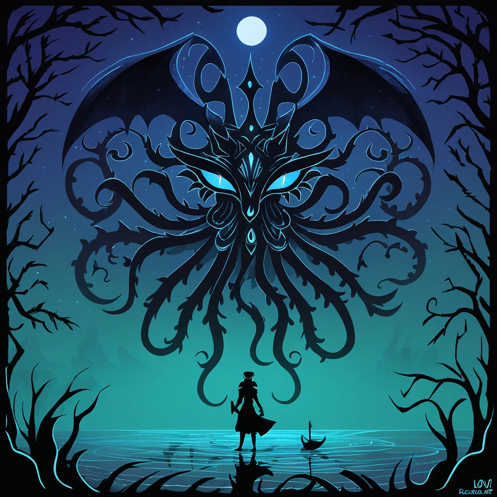 ruler of night and day in Lovecraftian art style