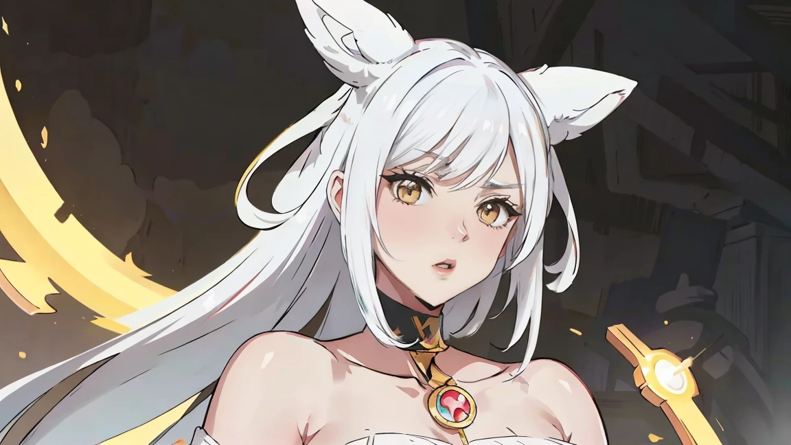 1 girl, White hair, yellow eyes, portrait, realistic, towel, (hit), Side lighting, wallpaper, NFV, full length (full body 1.1.), White hair, yellow eyes, (animal ears|red horn:0.85),Navel,(masterpiece,Best quality:1.5),fiction, Raw photo, best photo, best photo quality, 8K quality, 8k ultra, bright skin, (bright eyes), detailed eyes, beautiful hair