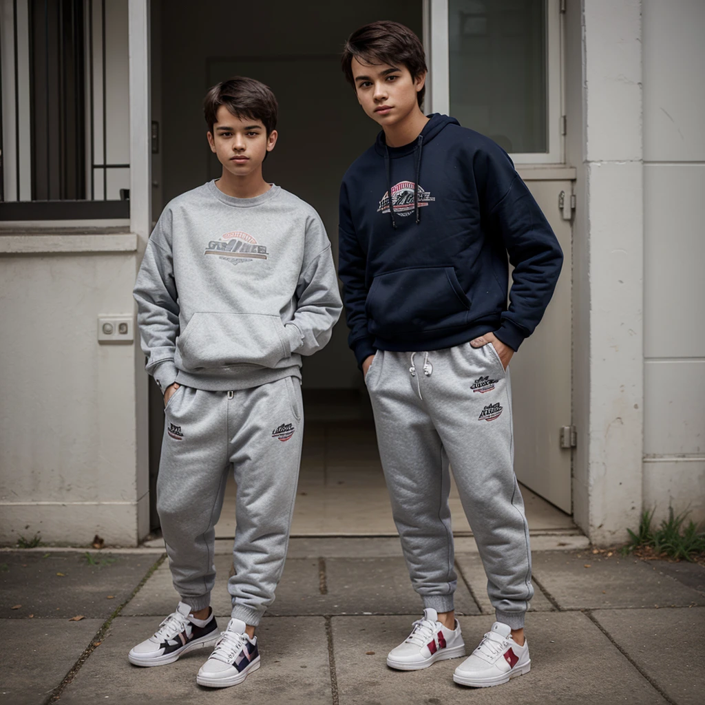 A 15-year-old guy in joggers, sneakers and a sweatshirt