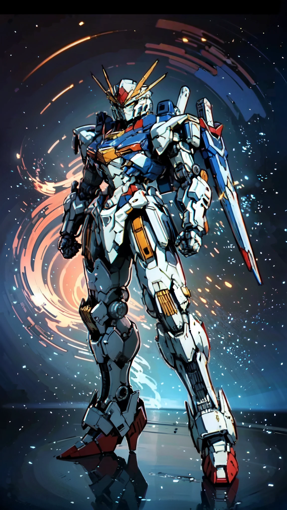 (masterpiece:1.5, best quality:1.5, extremely delicate:1.5), humanoid Mecha, fully enclosed shoulder guards, matching arm and leg guards, full body, full armor, the design balances heavy with agility, (the color scheme is primarily white with red and blue accents, the concept Inspired by Super robot, organic biotech armor, standing, floating high above the futuristic sci-fi city), exquisite and mature art style, (aura effect, energy, glowing eyes, the armor glows), ((SRS)), metallic, dramatic, high definition, highres, ultra-detailed, ultra-fine painting, professional, perfect body proportions, anatomically correct, symmetrical face, extremely detailed eyes and face, high quality eyes, creativity, RAW photo, UHD, 32k, Natural light, cinematic lighting, masterpiece-anatomy-perfect
