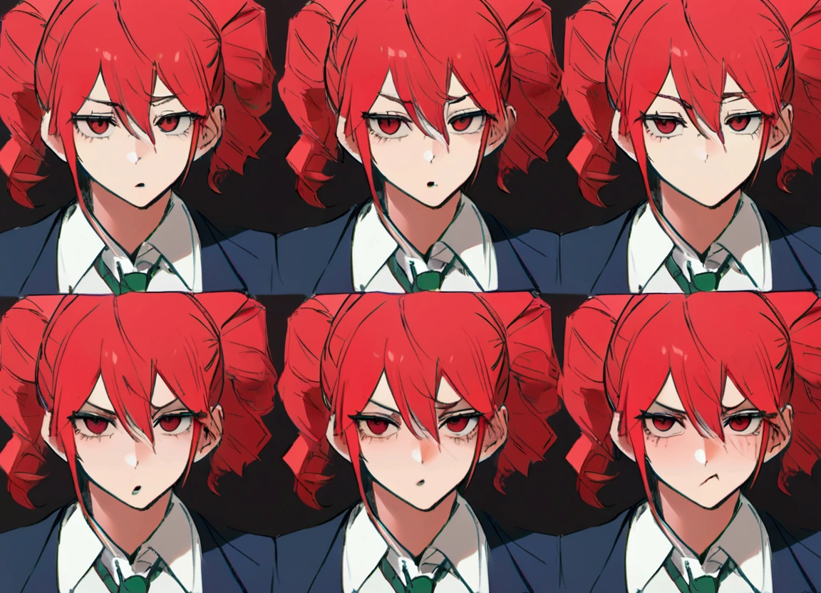 Red hair, whistling, school blazer, dumb face, pretending not to know