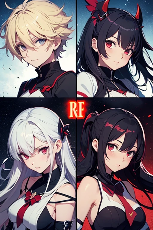 Split in the middle,Screen Split,Anime characters in a split image on a red and blue background, Gap Moe Yandere Grimdark, Anime Moe Art Style, From desire, The charming Ryuko Matoi, ryuko matoi, Devil Anime Girl, Favorite character, anime style like fate/Stay Night, Blue and Red, UFOTABLE art style, The battle between good and evil,Cure Sky,Dark Sky