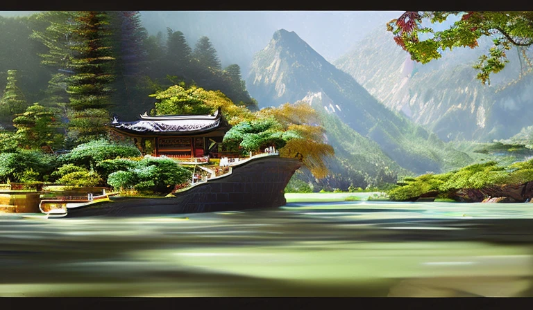 digital art, ink wash painting:1.2, eastern elements, chinese colors, high-end color palette, 3D sculpture, octane render, volumetric lighting, natural soft lighting, extremely detailed:1.2, shallow depth of field:1.2, vivid colors, cinematic lighting, chiaroscuro, ray tracing, mountain, river, tree, chinese architecture, flowerverybadimagenegative_v1.3, ng_deepnegative_v1_75t, (ugly face:0.8),cross-eyed,sketches, (worst quality:2), (low quality:2), (normal quality:2), lowres, normal quality, ((monochrome)), ((grayscale)), skin spots, acnes, skin blemishes, bad anatomy, DeepNegative, facing away, tilted head, {Multiple people}, lowres, bad anatomy, bad hands, text, error, missing fingers, extra digit, fewer digits, cropped, worstquality, low quality, normal quality, jpegartifacts, signature, watermark, username, blurry, bad feet, cropped, poorly drawn hands, poorly drawn face, mutation, deformed, worst quality, low quality, normal quality, jpeg artifacts, signature, watermark, extra fingers, fewer digits, extra limbs, extra arms,extra legs, malformed limbs, fused fingers, too many fingers, long neck, cross-eyed,mutated hands, polar lowres, bad body, bad proportions, gross proportions, text, error, missing fingers, missing arms, missing legs, extra digit, extra arms, extra leg, extra foot, ((repeating hair))
