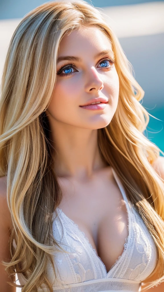(a very pretty, cute and beautiful woman 19 age:1.5), Angelis, (beautiful detailed eyes,detailed lips,long eyelashes, grey eyes:1.2),  britneyspears-smf, (expression lines,stained skin, detailed skin:0.9), (perfect texture long blonde hair:1.4), light smile,(elongated nose:1.2), (elongated face:0.85), (perfect girl face:1.2), varied poses, (Natural makeup:1.2), elegant, intricate, highly contrasted burning background, sharp focus, radiant colors, artistic, scenic, lively atmosphere, enhanced quality, perfect, ambient illumination, creative, positive expressive, glowing, pure, unique, aesthetic, calm, exciting, thought, photo of perfecteyes eyes, varied poses, ambient background, sharp focus, radiant, expressive, elegant, intricate, highly saturated colors, cinematic, very surreal, beautiful, striking, stunning, enhanced quality, creative, positive, pure, perfect, cute, attractive, artistic, confident, passionate, pretty, fine, full color, dramatic, cheerful, engaging, vibrant, Woman, realistic character，Bunky blonde hair, White knit slip dress，Blue eyes, anime big breast, Alone, Modern, Cyberpunk