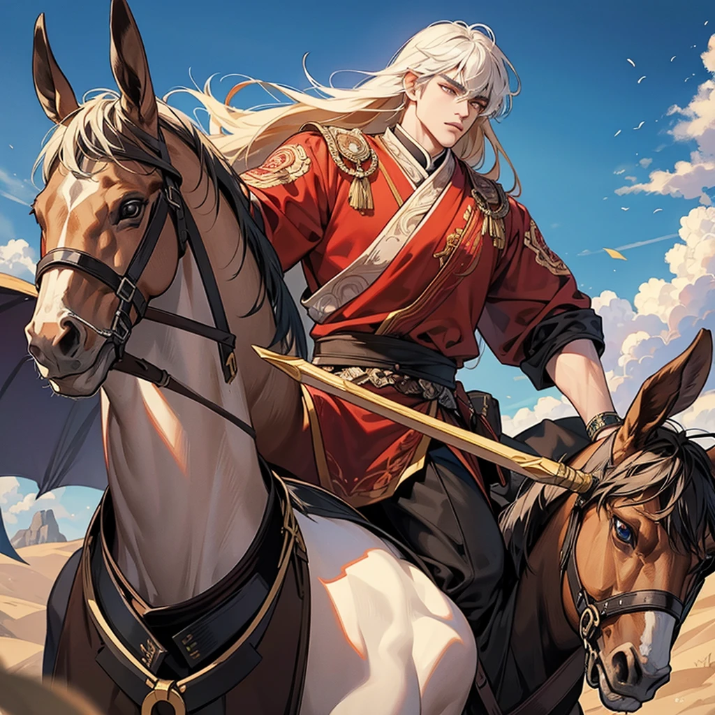 1 handsome genghis khan, manly, handsome, riding horse, demon slayer, 8k, hd, unreal engine, 