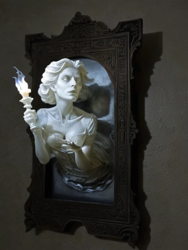 a mirror with a statue of a woman in it , Dirk Crabeth, 3 d model, a surrealist sculpture, new sculpture, ghost come out from the mirror<lora:ghost_in_the_mirror:1>