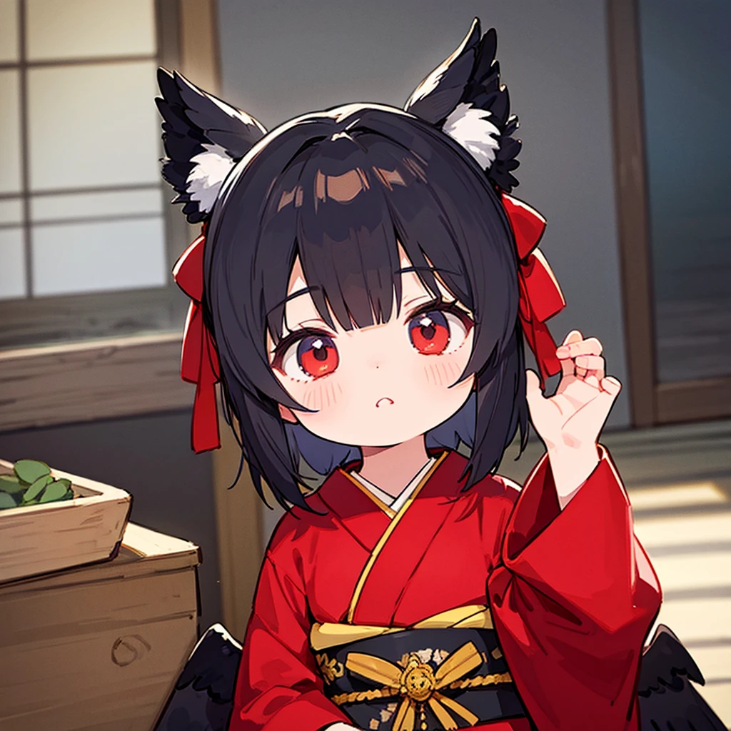 cute little dark angel, kimono, cute big eyes, 8k, hd, unreal engine, 