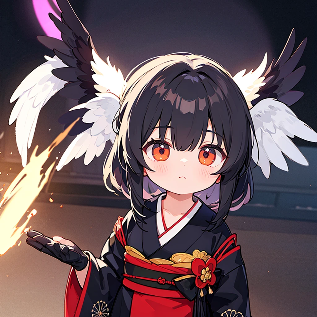 cute little dark angel, kimono, cute big eyes, 8k, hd, unreal engine,