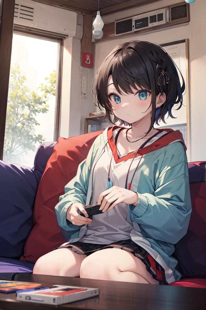 Play games、((bellow))、Sit on the sofa、