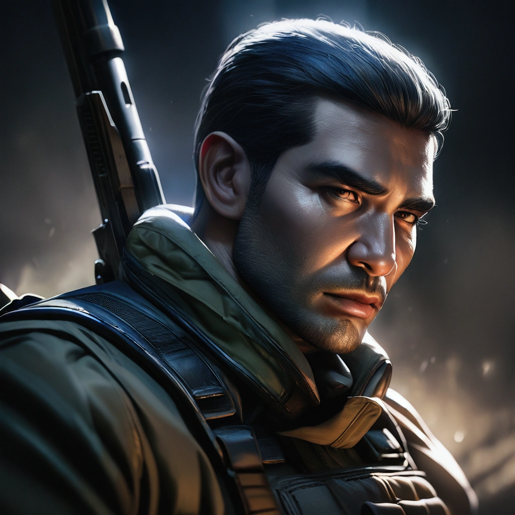 a highly detailed portrait of Golgo 13 holding a sniper rifle, hyper realistic, extremely detailed facial features and expression, intense gaze, tactical military gear, realistic weapon details, dramatic lighting, cinematic composition, muted color palette, gritty and grungy atmosphere, masterpiece, 8k, ultra-detailed