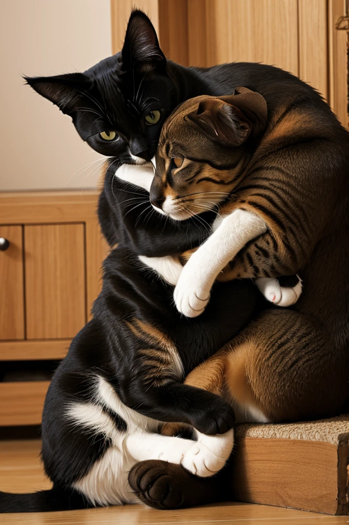 Cat and dog hugging 