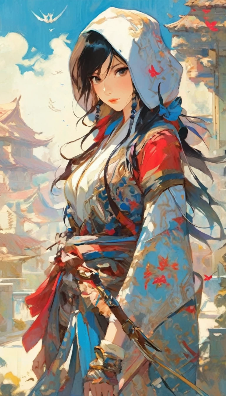 Beautiful assassin、 1 girl、you'Trying to kill the target.、Eyes Wide Open、Glowing Claws、Red glowing eyes、Ezvian everywhere、On a dark blue gradient background、Grinning expression、best artistic paintings、Ultra-high resolution、