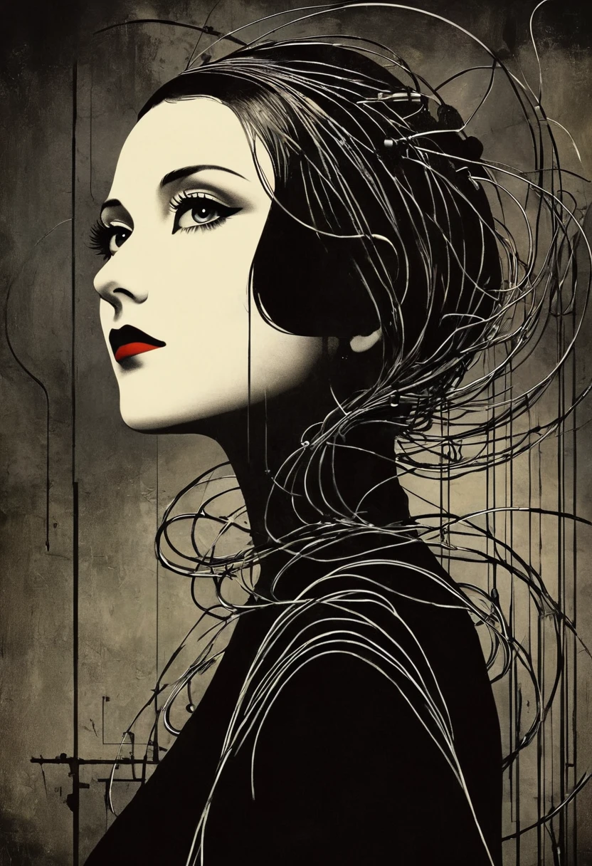 ( Dark Fantasy Posters:1.1), masterpiece, best quality, 1 Girl, (Bauhaus, shape, Wire, Abstract:1.1)