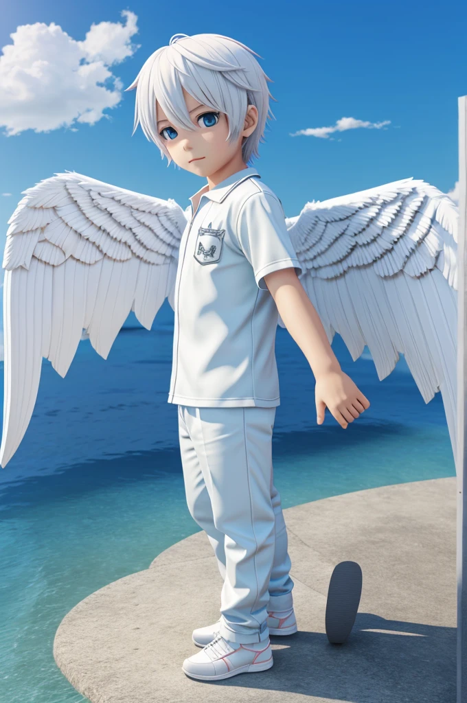 Create a 3d boy anime angel with wings