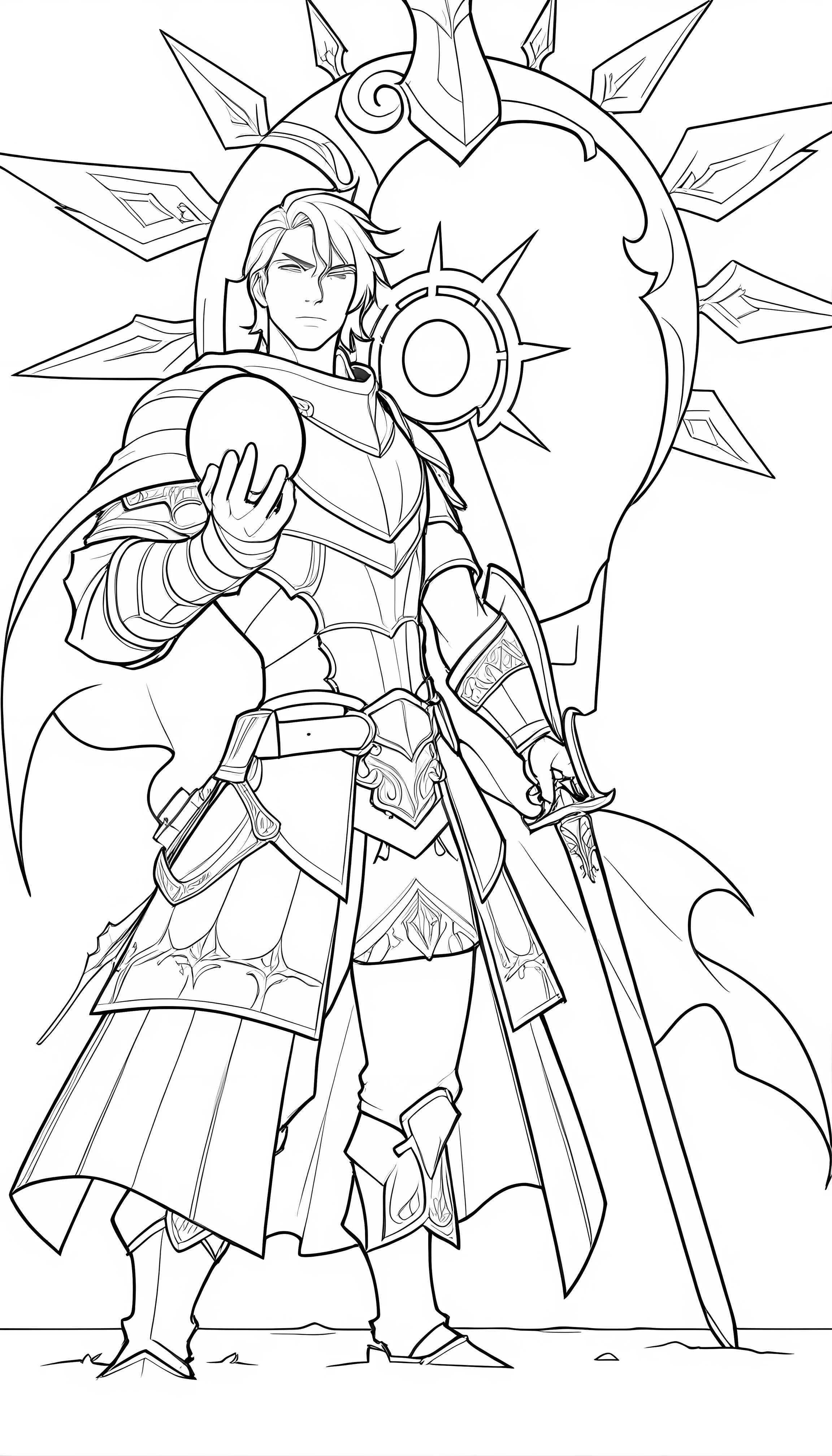 Make it colored drawing of a cartoon character holding a sword, clean lineart, heavy lineart, bold lineart, clean line art, intense line art, perfect lineart, simple lineart, male paladin, sharp lineart, lineart, heavy outlines, lineart behance hd, extremely fine ink lineart, a human male paladin, variable lineart