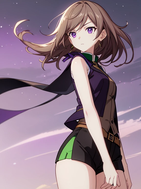 Italian girl in the anime version (Ability to control the wind, purple eyes and medium length light brown hair, green and black clothes and sleeveless jacket in Italy)