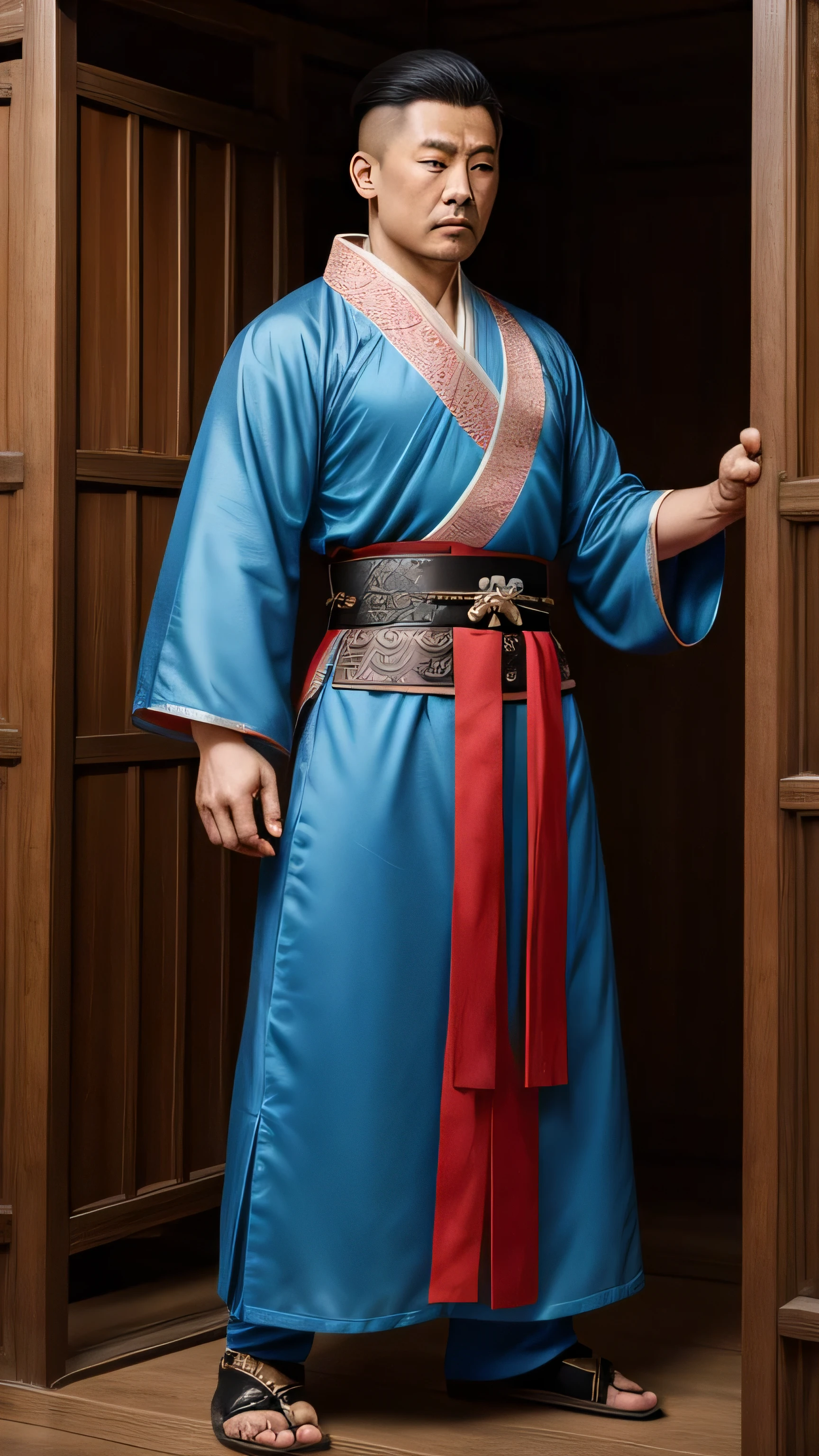 masterpiece,1 man, solo, Hanfu、Chinese historical costume、Executioners、Strong man、Guard、Prison、Seiran belt