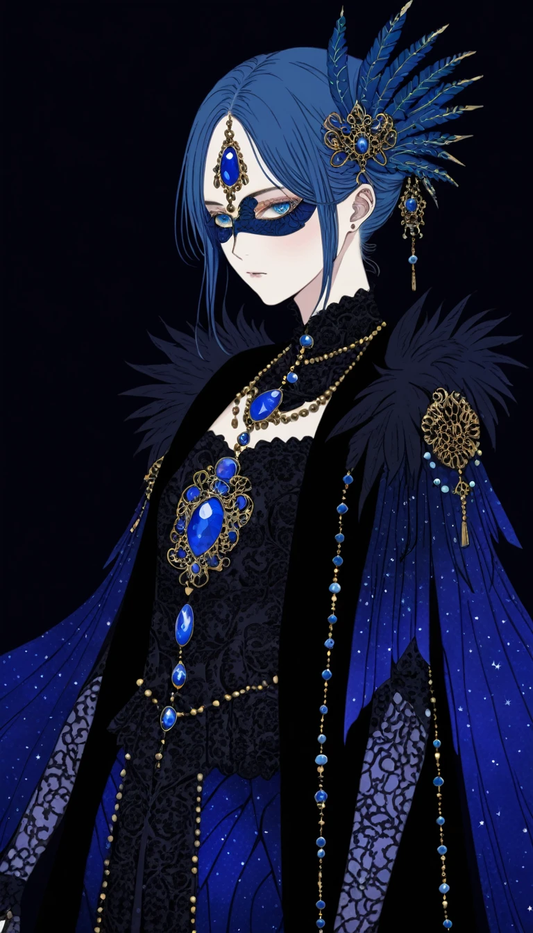 Harry Clark (Harry Clarke) style,圣地亚哥·卡鲁索style,(赵元基style:1.3), 1 Girl,Blue mask protein,