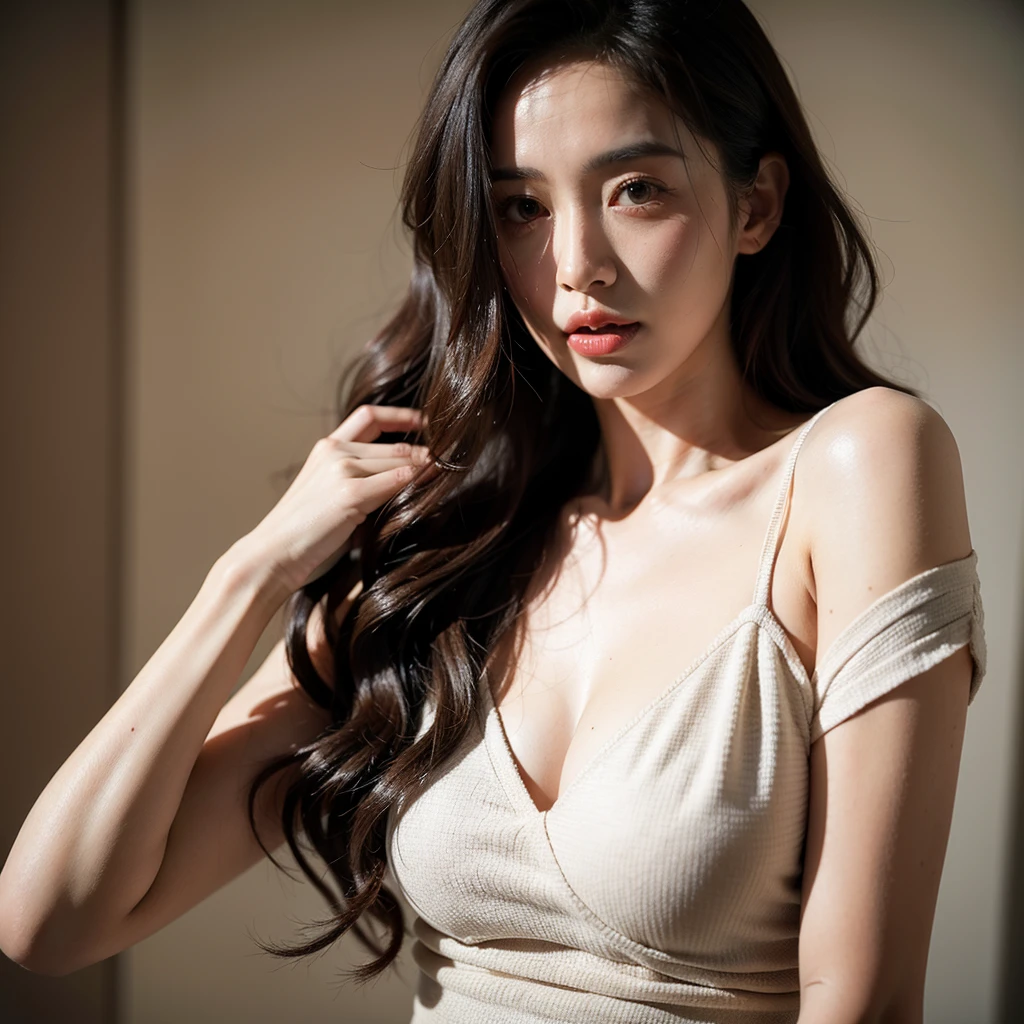 Beautiful mature woman with beautiful wavy long hair, Sexy Mature, Ultra-high resolution,(Realistic:1.4), ((Highest quality)), ((masterpiece)), (be familiar with),