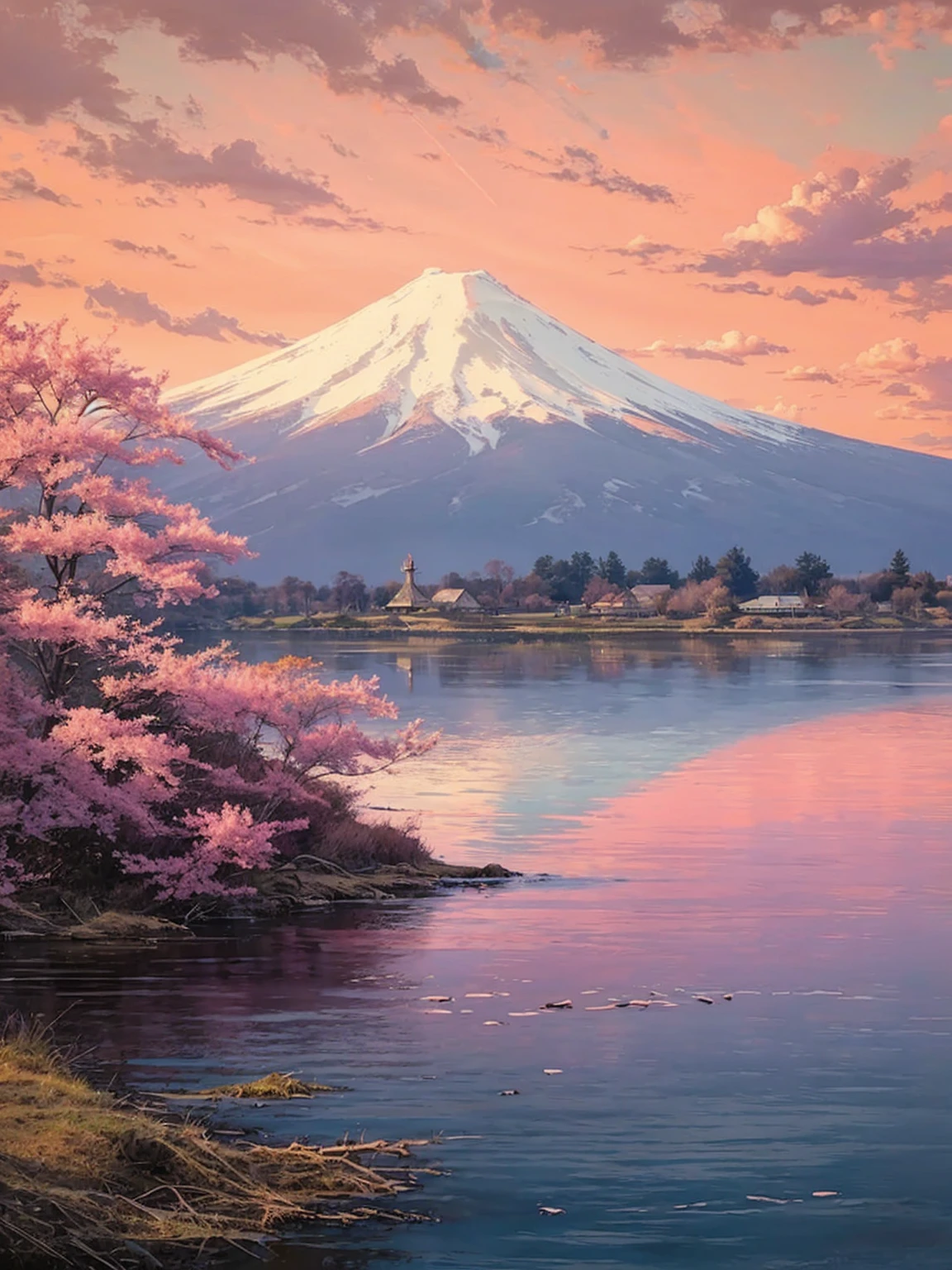 Make the sky and water solidly pink