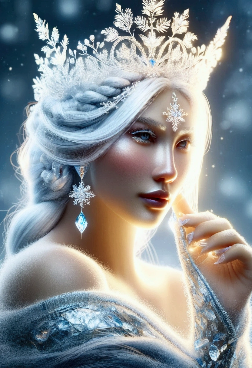 ((jewel_light element)), (Translucent luminous body_wearing a white frilly blouse), (girl made of light: 1.2, Long wavy, calm blonde hairstyle with delicate features and shine), (minimalism: 0.5), (Front close-up angle above the waist: 1.3), 4K, HDR, acid graphics, fantasy work, [Detailed and vivid face: 0.33], (White translucent glowing body and hair: 1.3), Shiny beautiful woman with silhouette outline, Understated elegance is revealed... A calm and dignified atmosphere provides a subtle sense of luxury..... gray smooth texture, stylish pose, fluorescent lamp, Glowing tattoo, bioluminescent tattoo, glowing pattern.