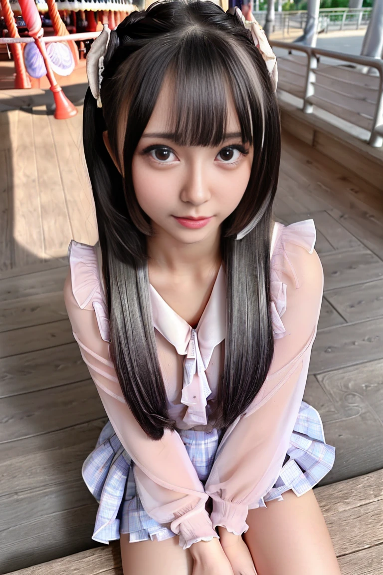 (masterpiece,best quality:1.4),Small Animal System,foreshortening,(8k,raw photo,photo realistic:1.2),realistic:1.4,anatomically correct,accurate,textured skin,shiny skin,shining hair,detailed skin,detailed face,detailed eyes,1girl,(((Japanese cute idol))),Intensely cute:1.3,small face (of a woman),cute face,(Very beautiful and clear baby skin detail,Realistic skin),(Very detailed eye sparkle:1.3),(Very detailed,Naturally breasts,,drooping eyes:1.4,),,(Very detailed Clear and beautiful breasts,),(Very detailed A happy girl, deep-tanned skin, 1 girl,),(Very Detailed long silver hair,Mine Trendy Clothing,minefield fashion,Mine makeup,accessories,Mine hairstyles,Fluttering ruffle mini skirt,Emphasis on the bosom),(Very detailed Ferris wheel at an amusement park,safari park),(Very clear and beautiful background details:1.6,Realistic and accurate background:1.2),(Very detailed,,online shopping,LUMINE® Market,),upper body,pussy line:1.3,Front view:1.6,Taken from directly below:1.5,embarrassment:1.3,low angle:1.5,low position,Very detailed show panties:1.5,nsfw,(Sitting with Knees Up on chair, spread legs:1.3),(cowgirl position, open legs:1.4),POV,pussy line:1.3