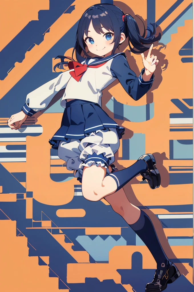 Number of primary school students, (masterpiece:1.8),(Highest quality:1.8),(Very detailed:1.8),(8k:1.8),(Ultra-fine Illustration:1.2),Random Hairstyles,Flat Chest,Long sleeve sailor suit,Butt,(Frills,Bloomers:1.5),(Pose with a smile:1.5),running,(Full body angle),, skirt
