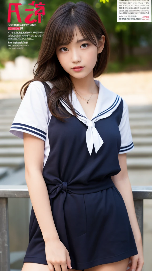 School、Sailor suit,A high school student with a perfect edge、like a magazine、 ,Put out the nipple、 Mini bloomers that dig into the crotch,color々A pose、大胆A pose、Full Body Shot、20th Ayaka、NiziUAYAKA、 ４Ｋ、１People Women、slender、 Loose, wavy styling 、Fascinating and attractive、Including the texture of the face and skin.，Detailed eyes、Courtship look