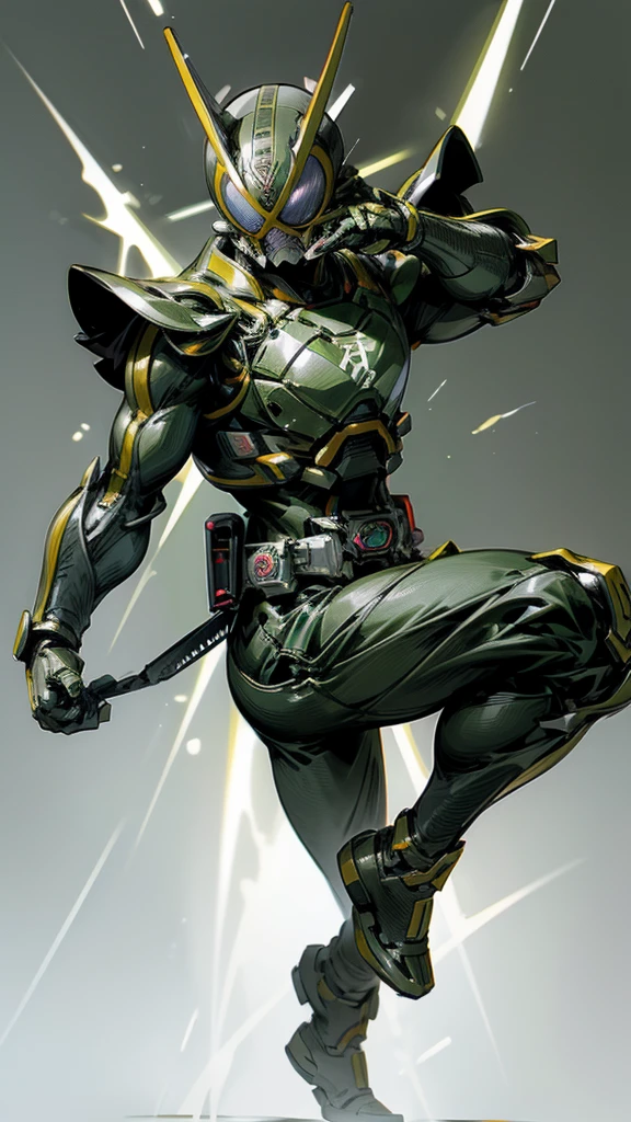 Kamen Rider. Green suit. Samurai armor. Draconic suit. dynamic pose