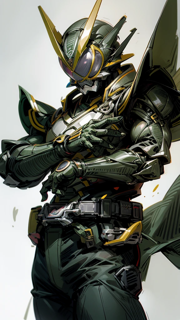 Kamen Rider. Green suit. Samurai armor. Draconic suit. dynamic pose