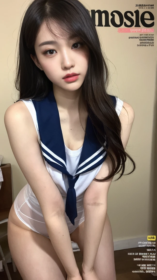 School、Sailor suit,A high school student with a perfect edge、like a magazine、 ,Put out the nipple、 Mini bloomers that dig into the crotch,color々A pose、大胆A pose、Full Body Shot、20th Ayaka、NiziUAYAKA、 4K、1People Women、slender、 Loose, wavy styling 、Fascinating and attractive、Including the texture of the face and skin.,Detailed eyes、Courtship look