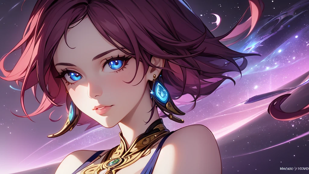 1 girl, bikini-clad body, stellar mage, Maria Chiquinha's pink and red hair, cosmic comets, wearing swimsuit, detailed face, beautiful detailed eyes, beautiful detailed lips, extremely detailed eyes and face, long eyelashes, beautiful detailed skin, soft lighting, glowing energy aura, ethereal, dreamlike, intricate celestial patterns, vibrant colors, glowing cosmic energy, dynamic pose, photorealistic, 8k, highly detailed, masterpiece, digital art