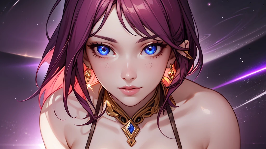 1 girl, bikini-clad body, stellar mage, Maria Chiquinha's pink and red hair, cosmic comets, wearing swimsuit, detailed face, beautiful detailed eyes, beautiful detailed lips, extremely detailed eyes and face, long eyelashes, beautiful detailed skin, soft lighting, glowing energy aura, ethereal, dreamlike, intricate celestial patterns, vibrant colors, glowing cosmic energy, dynamic pose, photorealistic, 8k, highly detailed, masterpiece, digital art