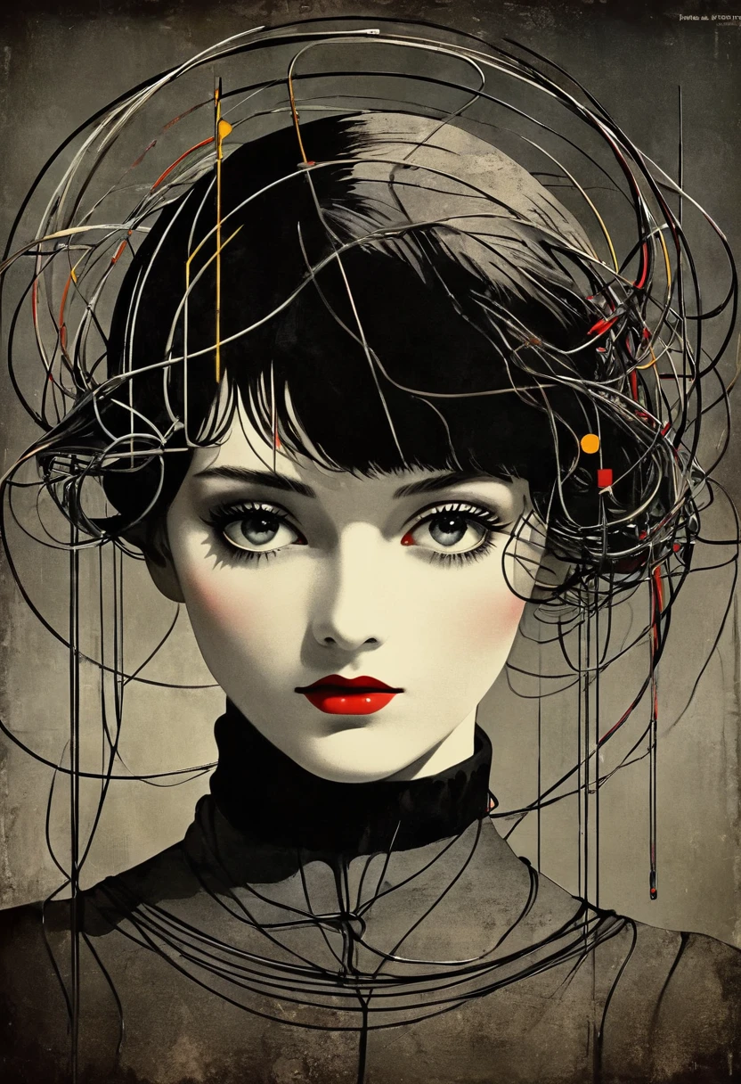 ( Dark Fantasy Posters:1.1), masterpiece, best quality, 1 Girl, (Bauhaus, shape, Wire, Abstract:1.1)