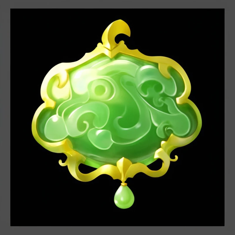 绿色的Jade Pendant,Golden tassels。Jade Pendant,Game Resources。 雕刻着花纹的Jade Pendant,Hand drawn texture