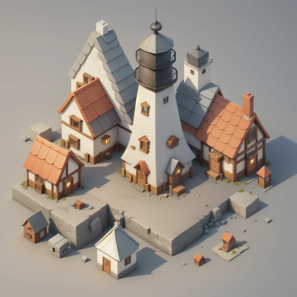 Isometric Model,one lighthouse, white background,Game architecture design, Cartoon,casual game style, 3d, blender