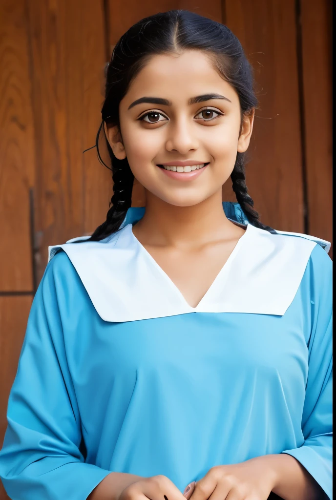 Raw photo , 1 girl ,Wearing salwar kameez uniform, girl, with plait , professional photographer, (hdr:1.4), masterpiece, ultra-realistic 8k, perfect artwork, intrincate details, cute face, award winning photograph, (Best quality, 8k, 32k, Masterpiece, UHD:1.3)