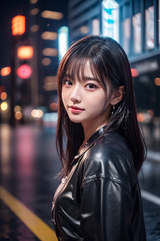 (8k, RAW Photos, Highest quality, masterpiece:1.2), (Realistic, photo-Realistic:1.37), Omertoza, One girl, (K-Pop Idols), (aegyo sal:1), cute, Cityscape, rain, Wet, Professional Lighting, Photon Mapping, Radio City, Physically Based Rendering,,