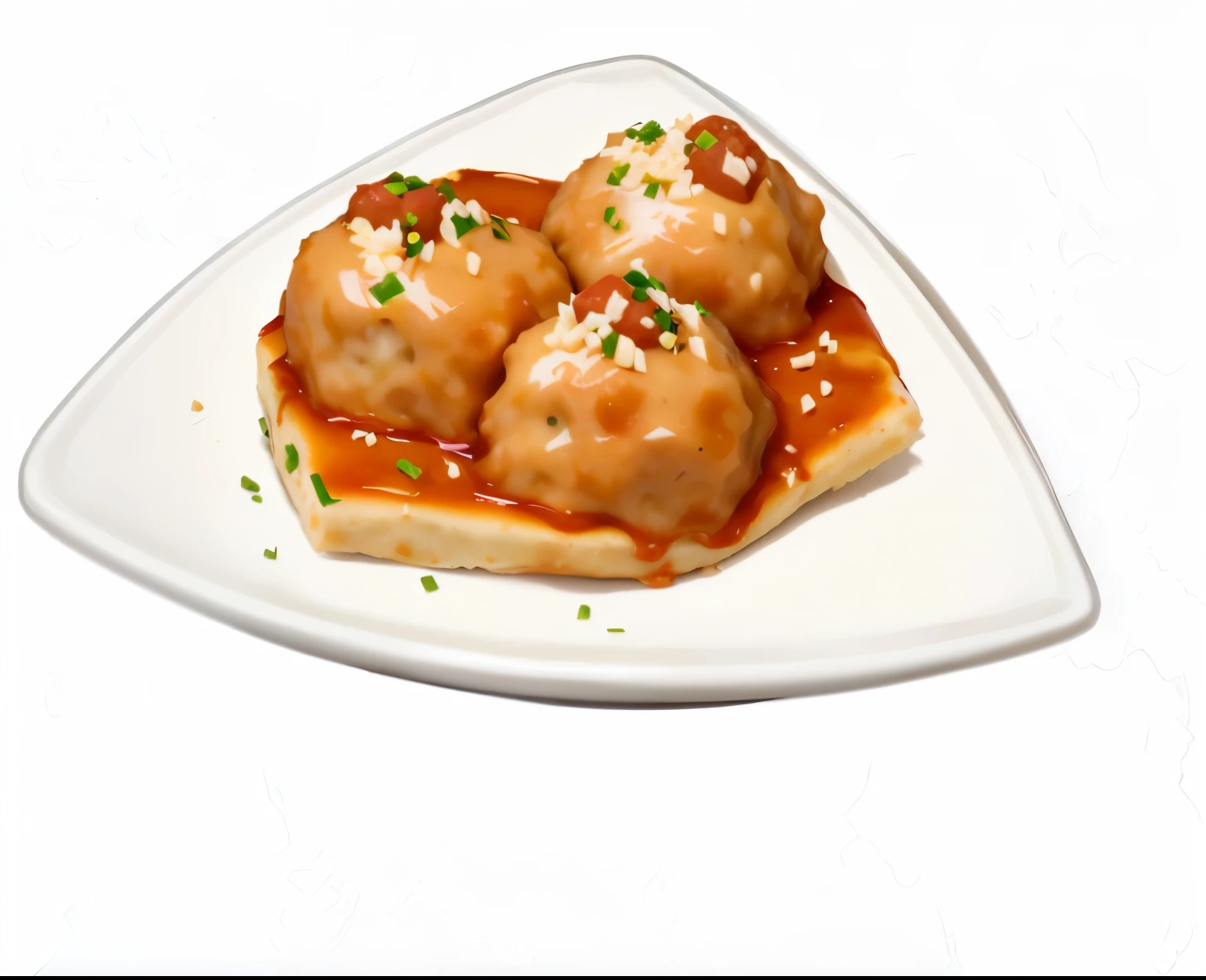 Three meatballs and sauce on a plate, Delicious sesame pie, Sweet sesame, Hyper-realistic food pictures, Dumplings on a plate, Map tofu cartoon, Digital Painting, Katagiichi, Made with photoshop, #The greatest number in history, # The greatest number in history, made in illustrator